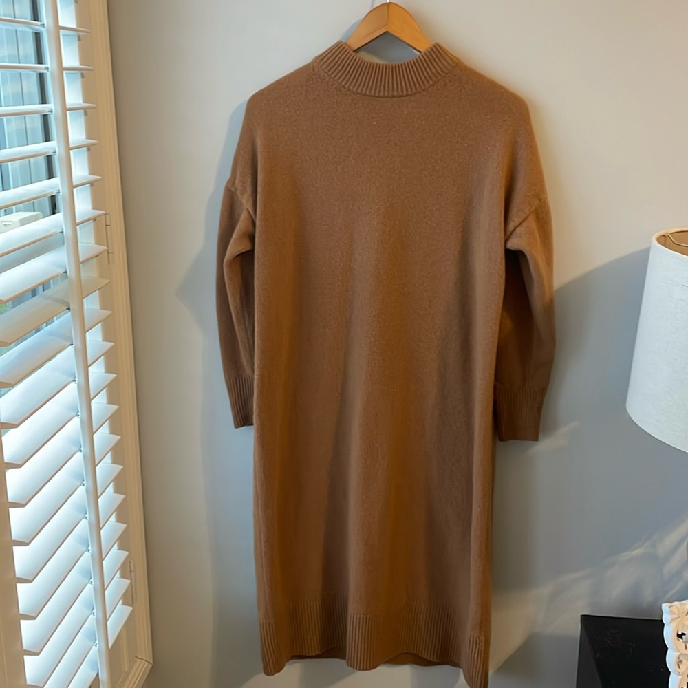 Madewell Camel Long Sleeve Knit Midi Dress in Recycled Cashmere - Picture 4 of 15